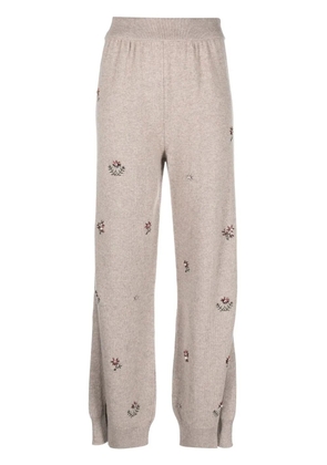 Barrie floral-embroidered cashmere trousers - Neutrals