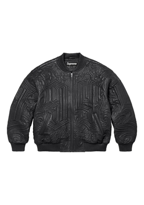 Supreme embroidered leather jacket - Black
