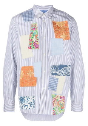 Junya Watanabe MAN button-down patchwork cotton shirt - Blue