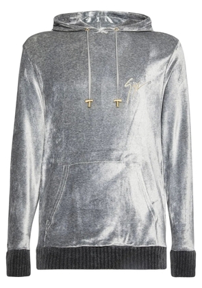 Giuseppe Zanotti LR-27 velvet drawstring hoodie - Grey