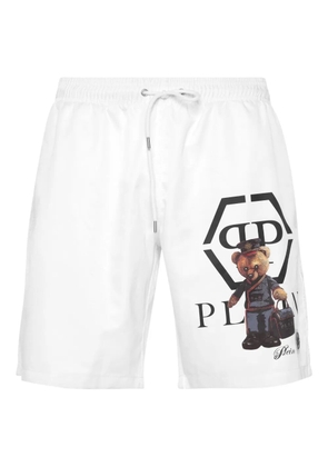 Philipp Plein teddy-print swim shorts - White