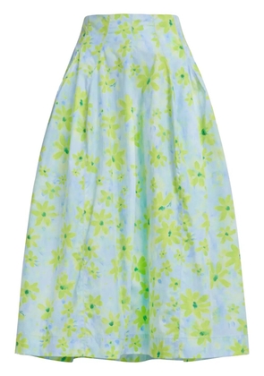 Marni A-line floral-print cotton midi skirt - Blue