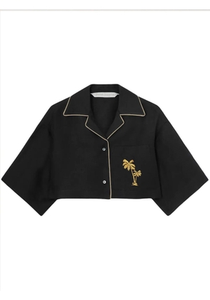 Palm Angels embroidered cropped bowling shirt - Black