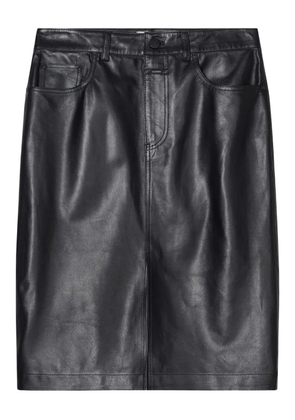 Closed leather midi skirt - Black