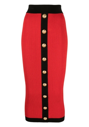 Balmain buttoned knit midi skirt - Red