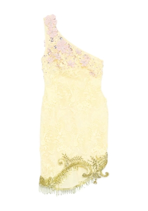 GEORGES HOBEIKA floral-embellished one-shoulder mini dress - Green