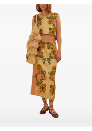 FARM Rio floral-print linen top - Neutrals