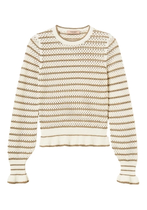 TWINSET lurex-striped fishnet jumper - White