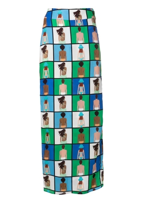 Amir Slama graphic-print midi skirt - Blue