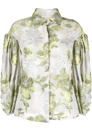 Gemy Maalouf floral-jacquard puff-sleeve organza blouse - Green