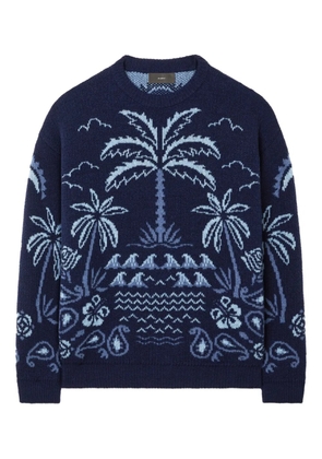 Alanui Glimpse of Eden palm-tree intarsia sweater - Blue
