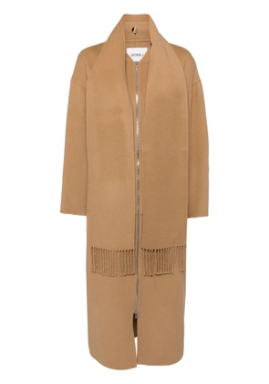 Goen.J detachable-muffler zip-up coat - Neutrals