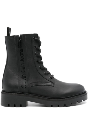 Calvin Klein logo-print leather combat boots - Black