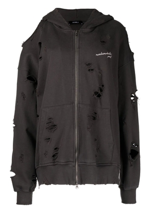 Goen.J embroidered-logo distressed hoodie - Grey