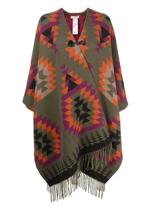 Woolrich ikat-print fringed wool-blend cape - Green