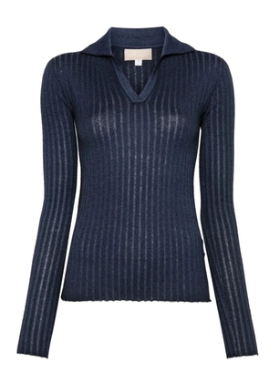 120% Lino ribbed-knit polo top - Blue