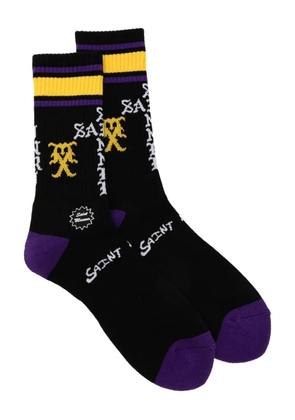 SAINT MXXXXXX stripe logo-embroidered socks - Black
