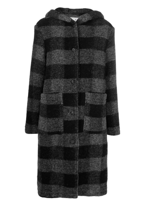 Woolrich checked hooded wool-blend coat - Black