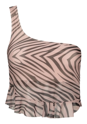 Amir Slama animal-pattern one-shoulder top - Brown