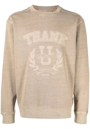 BOSS print-detail crew-neck sweatshirt - Neutrals