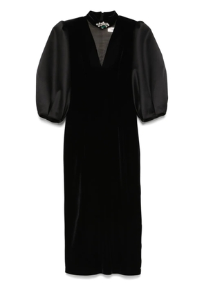 NISSA velvet puff-sleeve midi dress - Black