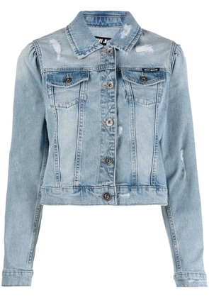 DKNY ripped-detailing cropped denim jacket - Blue