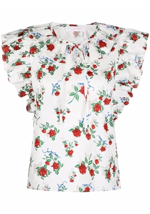 See by Chloé floral-print ruffle-collar blouse - White