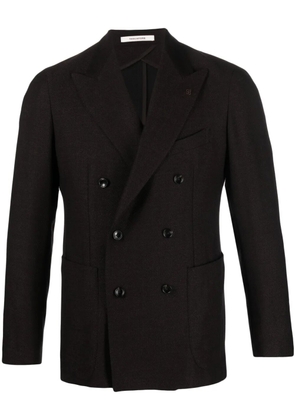 Tagliatore brooch-detail double-breasted virgin-wool blazer - Brown