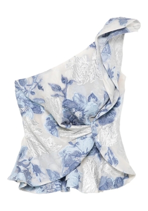 Gemy Maalouf floral-print one-shoulder top - Blue
