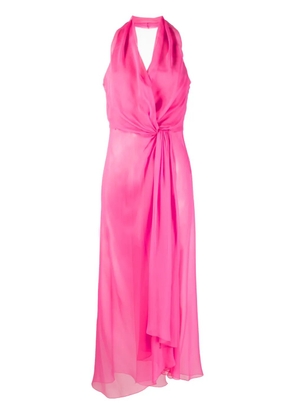 Alberta Ferretti knotted halterneck silk top - Pink