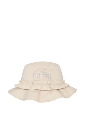 GANNI logo-embroidered bucket hat - White