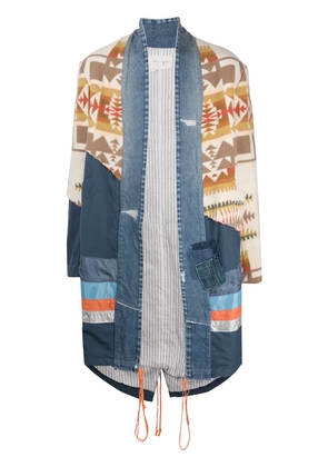 Greg Lauren panelled oversized-fit coat - Blue