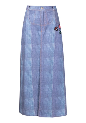Amir Slama patch-detail denim midi skirt - Blue