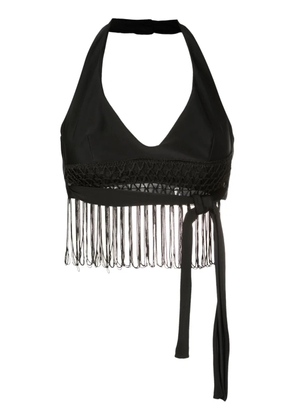 Amir Slama macramé-hem V-neck top - Black