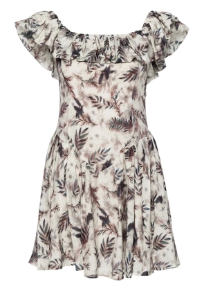 b+ab leaf-print off-shoulder minidress - White
