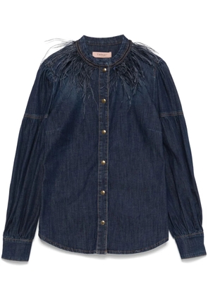 TWINSET feather-detail denim shirt - Blue