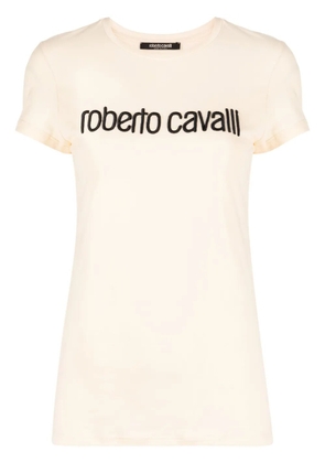 Roberto Cavalli logo-embroidered stretch-cotton T-shirt - Neutrals