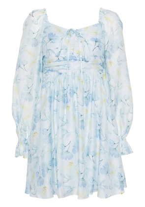 b+ab floral-print pleat-detail minidress - Blue