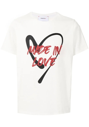 Ports V slogan-print short-sleeved T-shirt - White