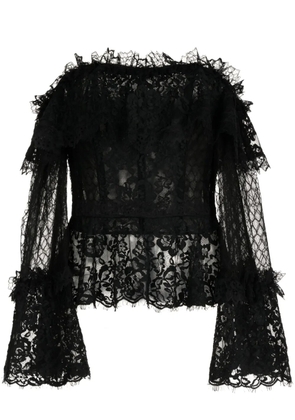 Zuhair Murad off-shoulder floral-lace peplum blouse - Black