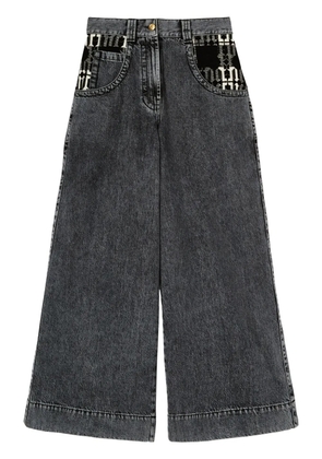 Palm Angels monogram-pattern wide-leg jeans - Grey