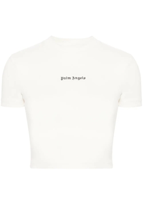 Palm Angels logo-embroidered cropped T-shirt - Neutrals