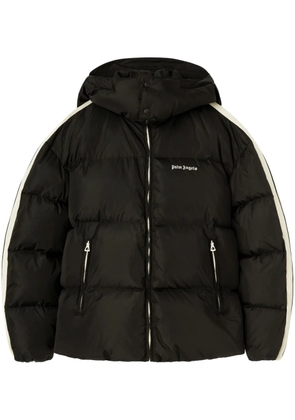 Palm Angels logo-embroidered hooded puffer jacket - Black