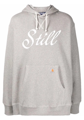 Junya Watanabe MAN slogan-print cotton hoodie - Grey
