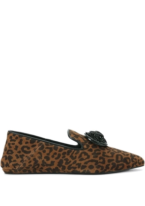Kurt Geiger London leopard-print crystal-embellished ballet flats - Brown