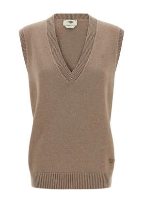 FENDI V-neck cashmere tank top - Brown