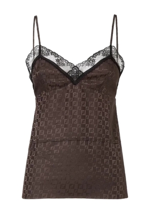 FENDI jacquard FF lace-trimmed top - Brown