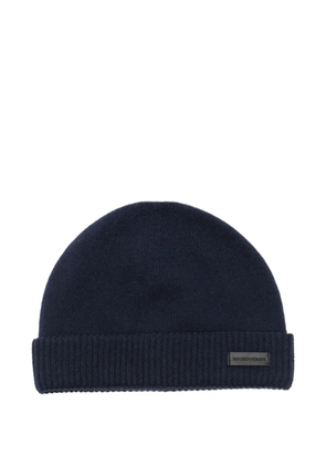 Emporio Armani logo-patch ribbed-knit beanie - Blue