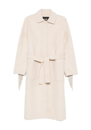 Maje fringe-trimmed belted single-breasted coat - Neutrals