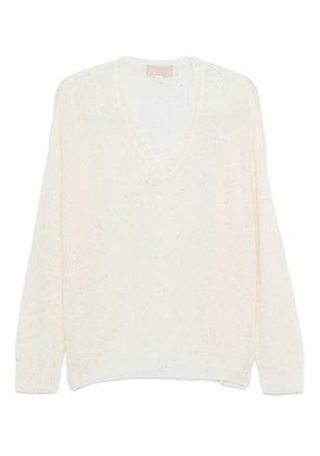 120% Lino sequin-embellished V-neck sweater - White